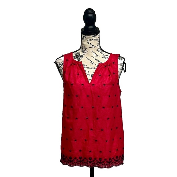 GAP red Scalloped Eyelet Pullover Blouse XS womens Sleeveless Babydoll Summer - Picture 1 of 10